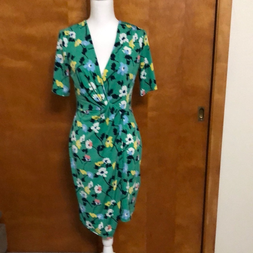 Banana Republic Green Floral V-Neck Dress